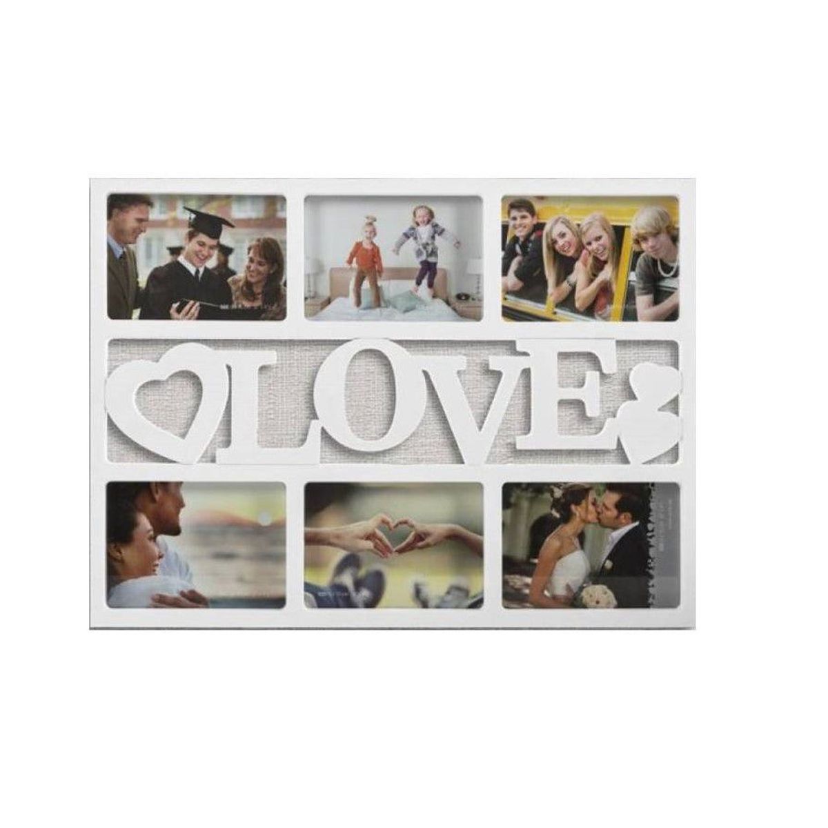GENERICO - Portafotos cuadro love para 6 fotos - blanco