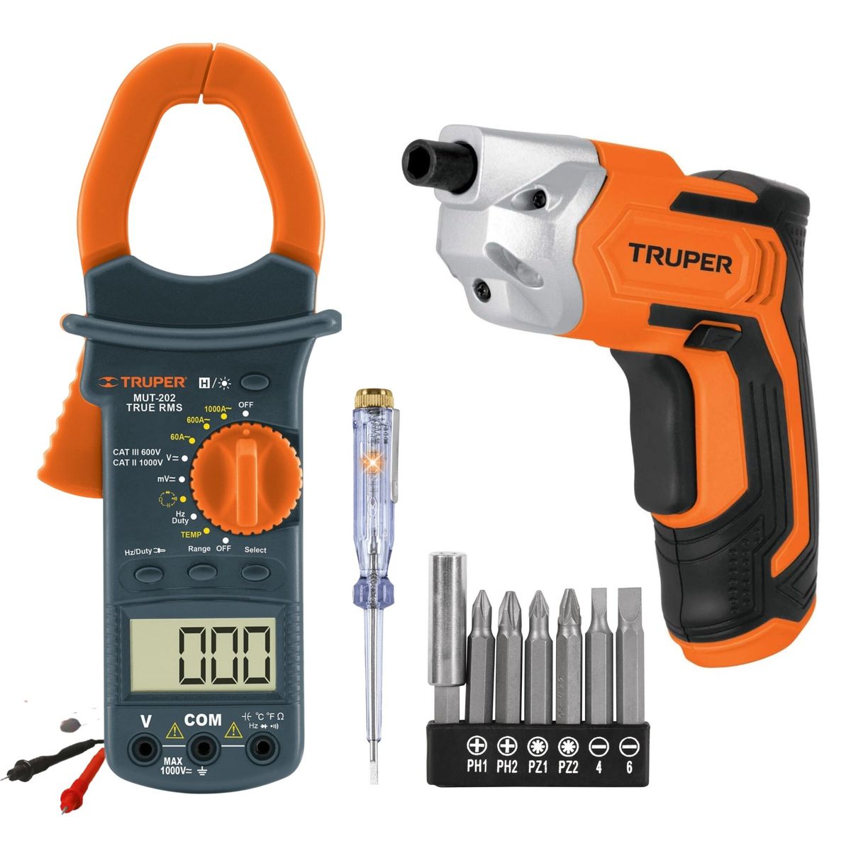 TRUPER - kit pinza amperimétrica Destornillador inalámbrico profesional Truper