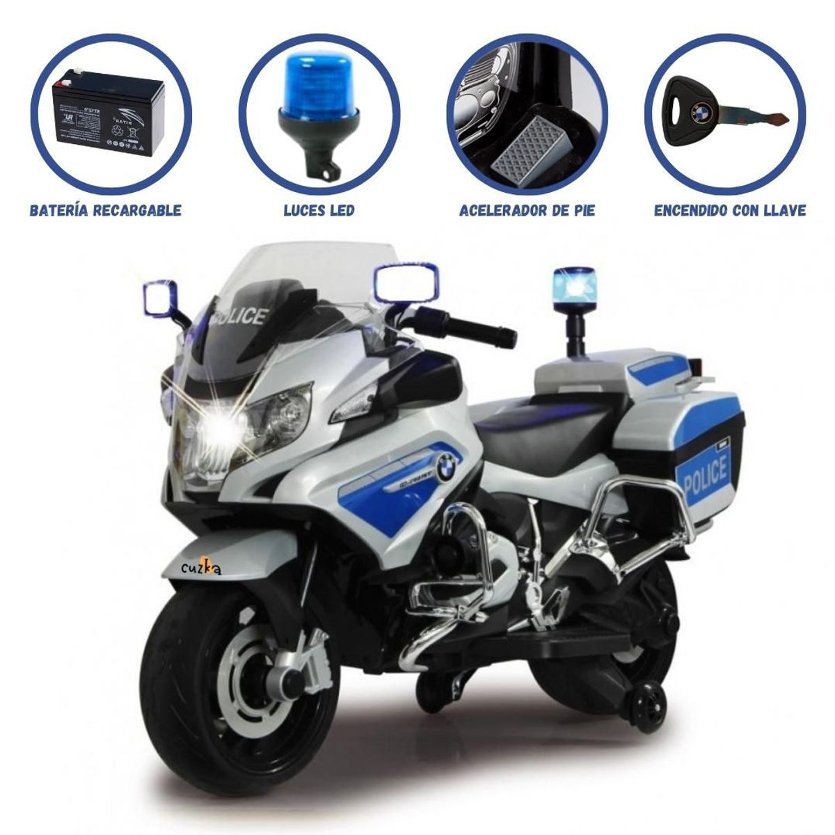 BMW - Moto a Batería para Niños «POLICE» USB Gray licenced