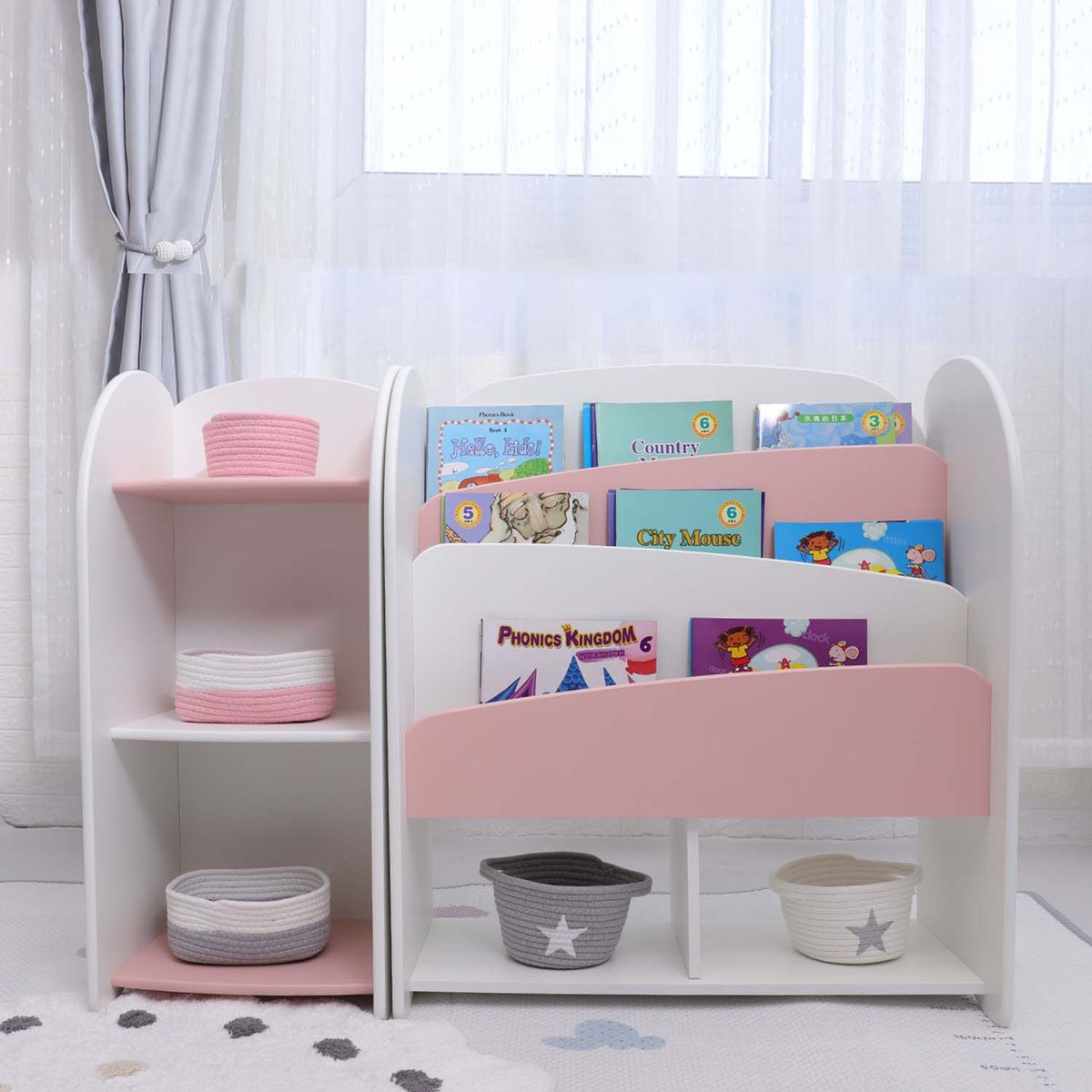 BABYKISS - LIBRERO PARA NIÑOS MAS GABINETE DE 3 CAPAS MONTESSORI ROSA