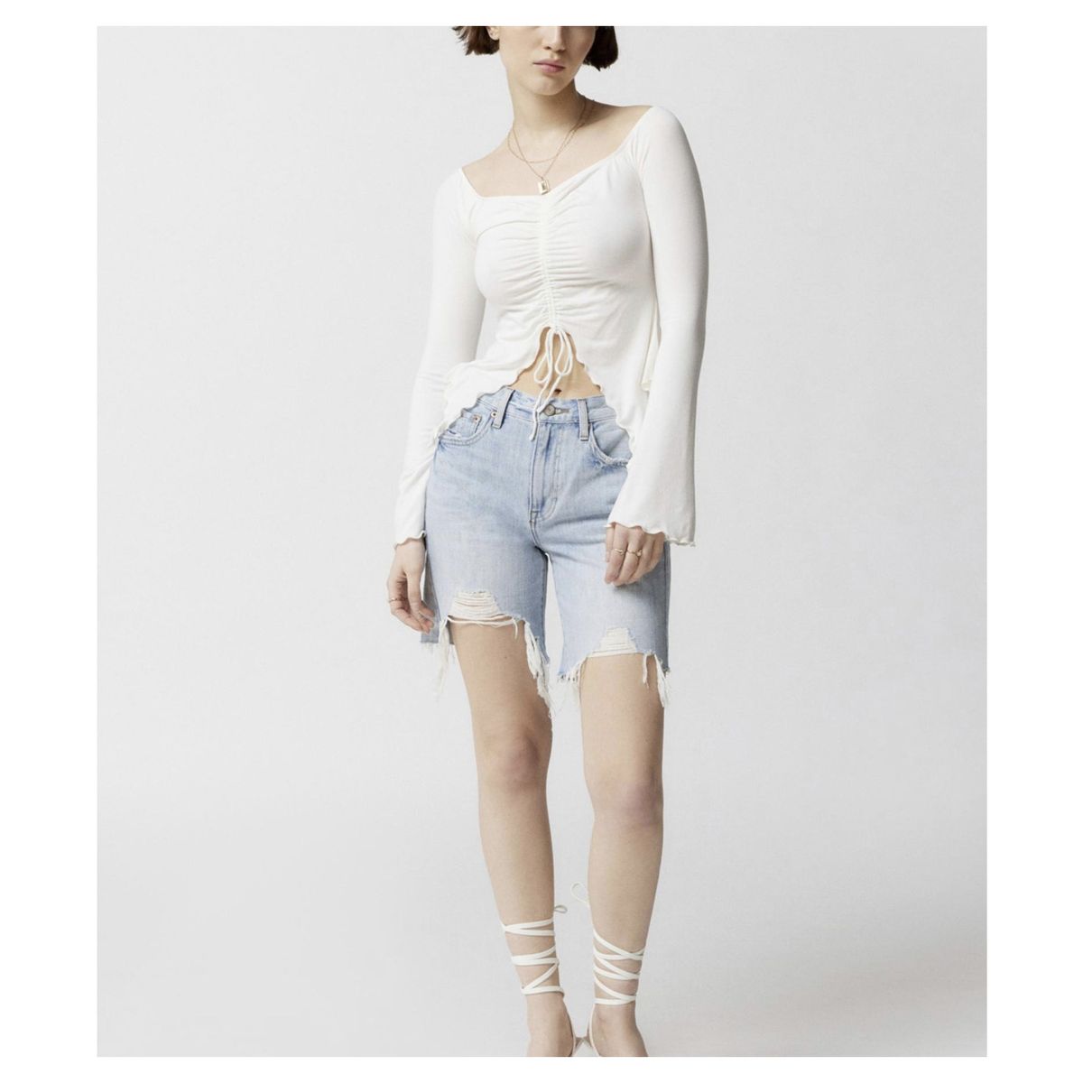 DENISASAA - Mangas largas sexy con hombros descubiertos y mangas acampanadas