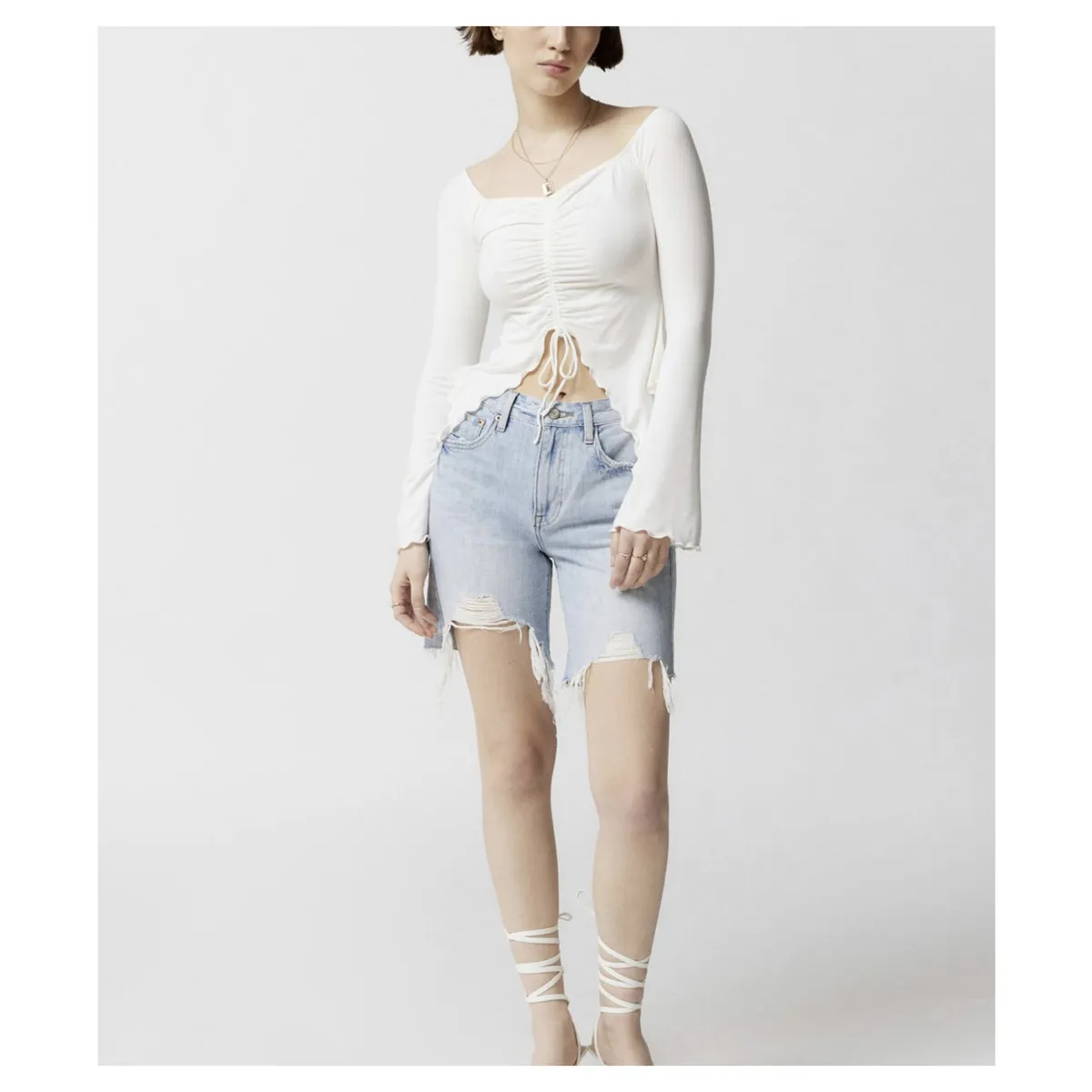 DENISASAA - Mangas largas sexy con hombros descubiertos y mangas acampanadas