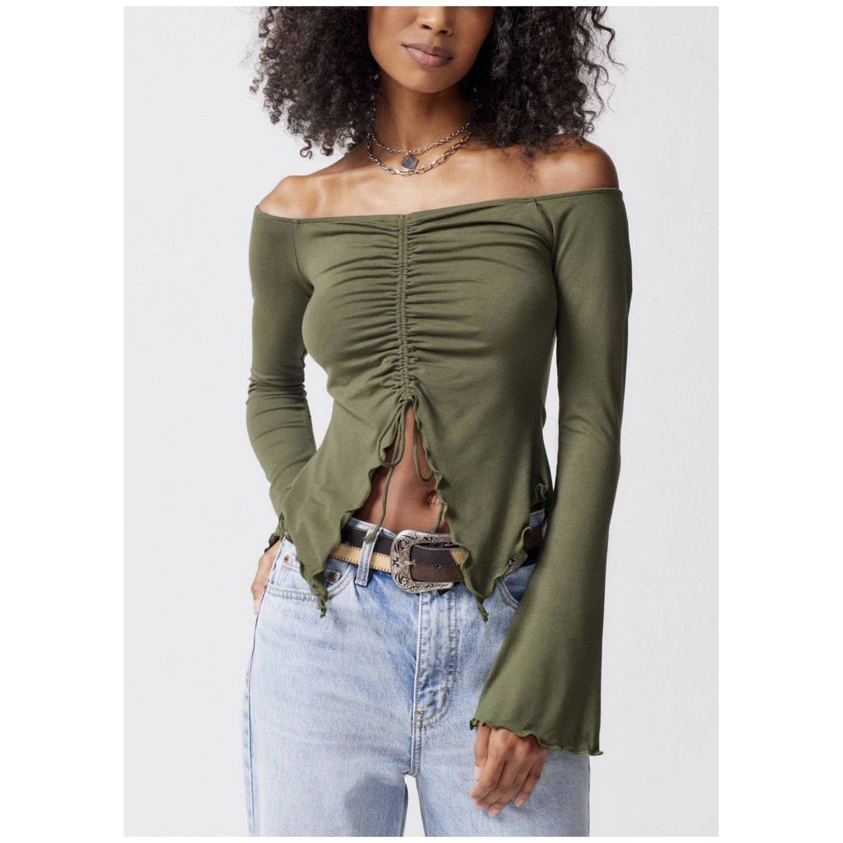 DENISASAA - Mangas largas sexy con hombros descubiertos y mangas acampanadas