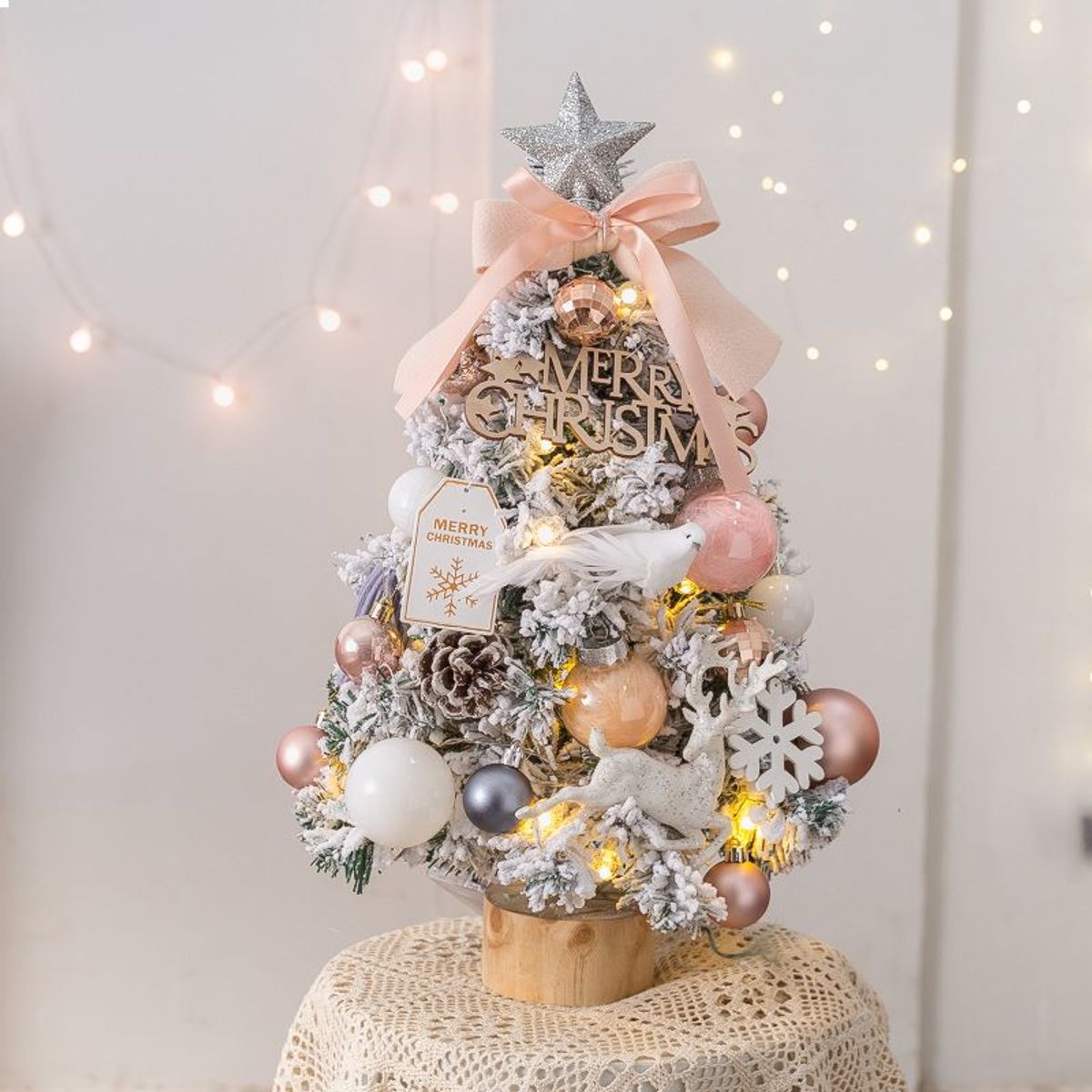 VATYERTY - Mini Árbol de Navidad Decorado con Luces rosa