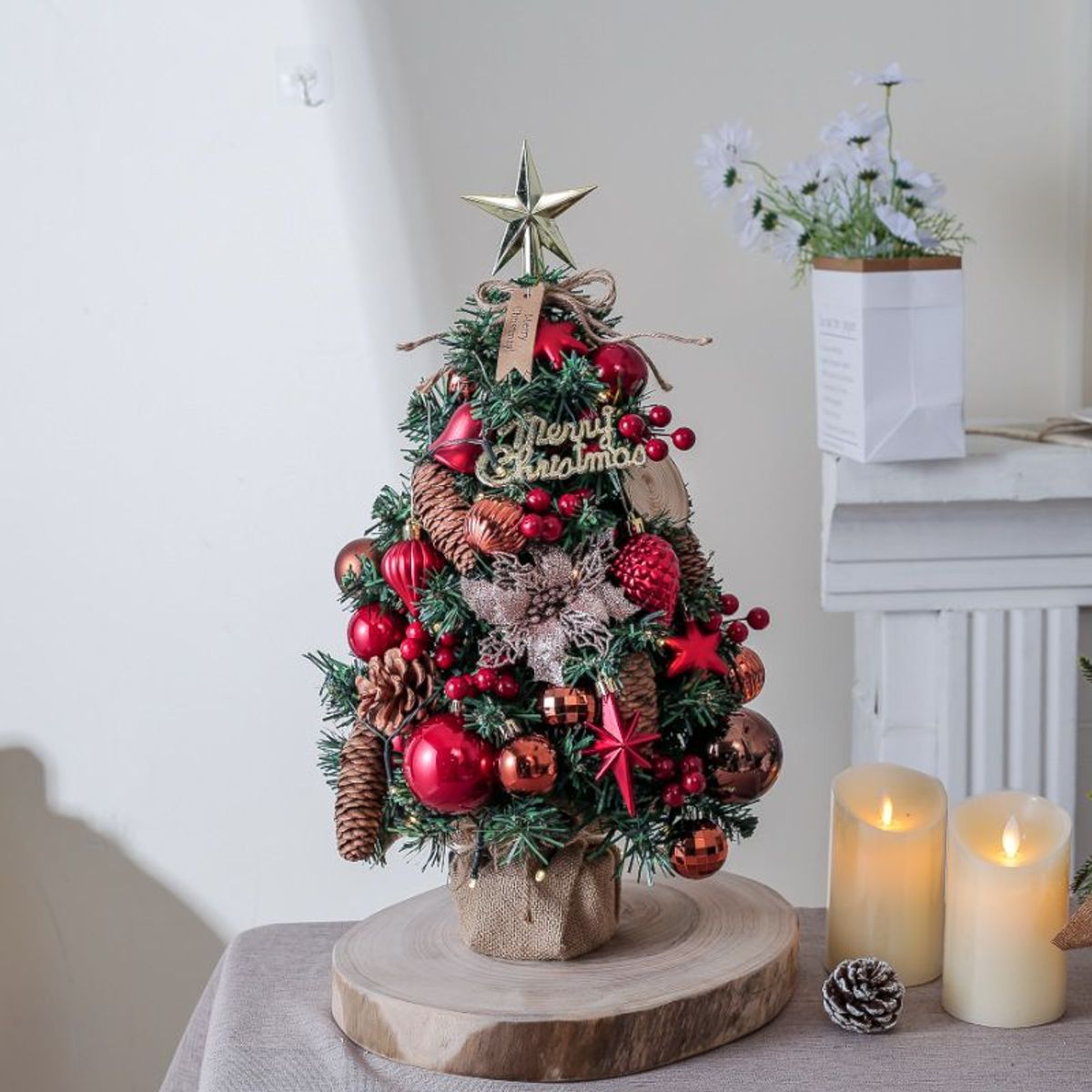 VATYERTY - Mini juego de árbol de Navidad brillante rojo 45cm