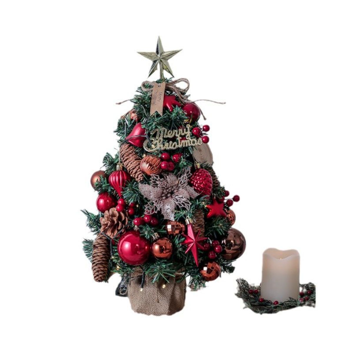 VATYERTY - Mini juego de árbol de Navidad brillante rojo 60cm