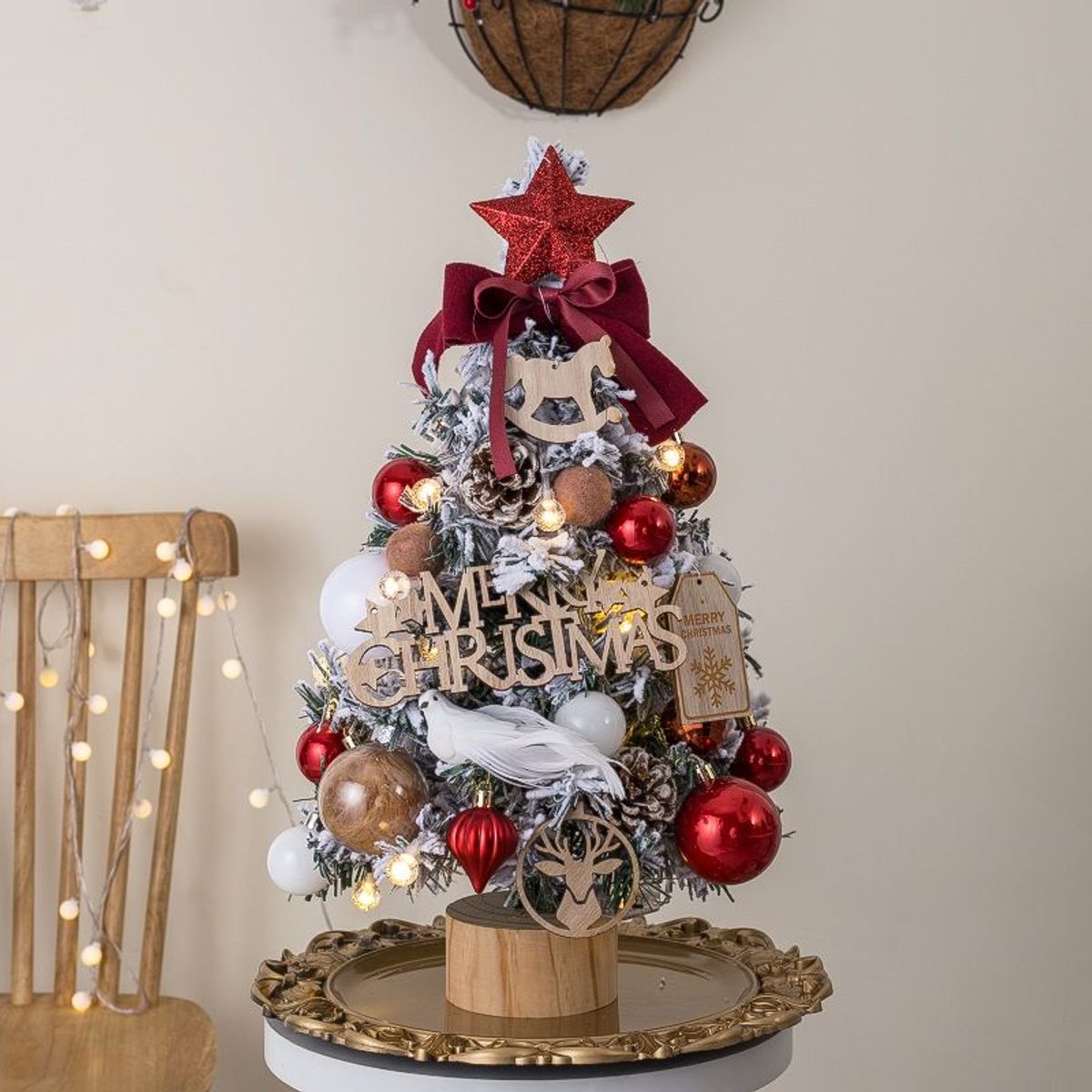 VATYERTY - Mini juego de árbol de Navidad brillante de escritorio rojo 50cm