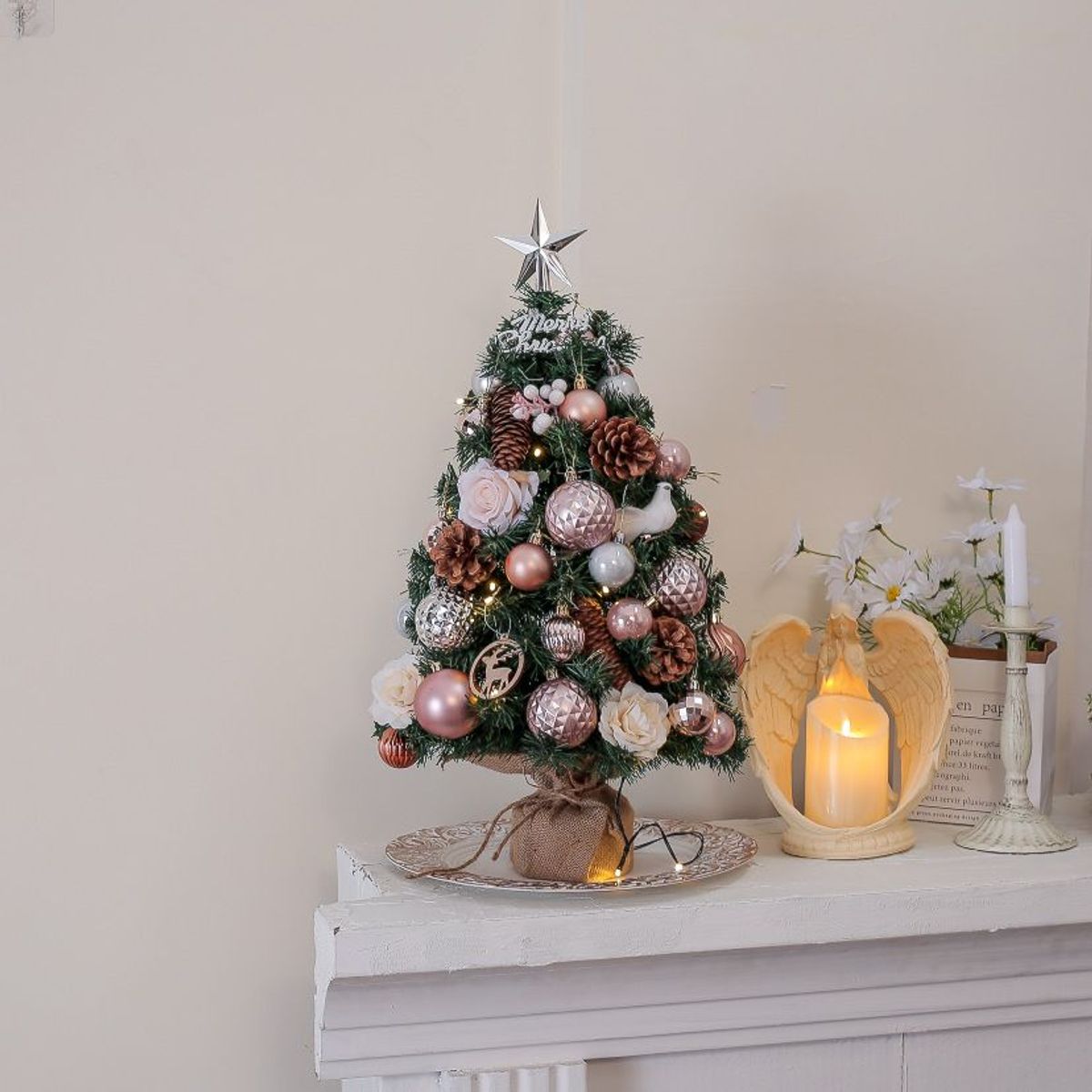 VATYERTY - Mini juego de árbol de Navidad pvc brillante de escritorio blanco 45cm