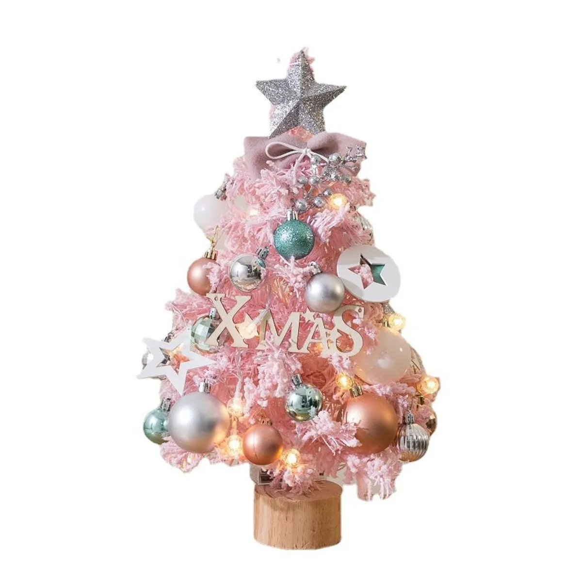 VATYERTY - Mini juego de árbol de Navidad pvc brillante de escritorio rosa 50cm