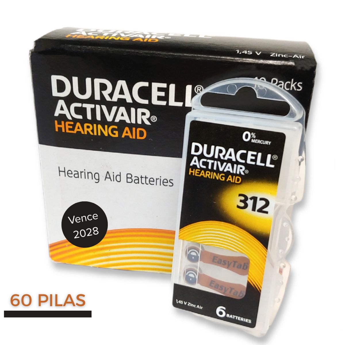 DURACELL - 60 Pilas #312 Para Audífonos De Sordera - Duracell (Vence 2028)
