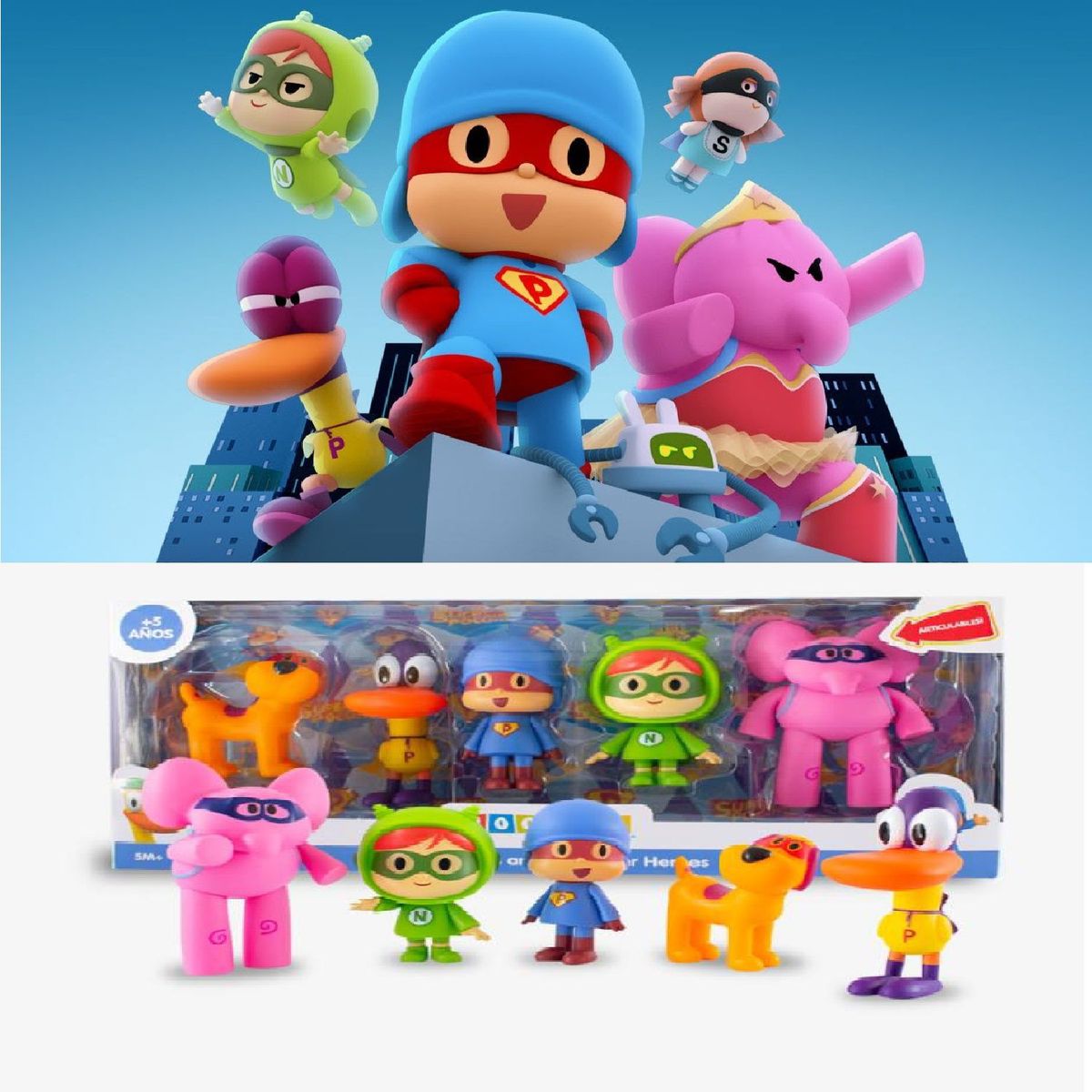 POCOYO - SET DE POCOYO Y SUS AMIGOS SUPER HEROES DE JEBE Y COLECCIONABLES   POCOYOM-5