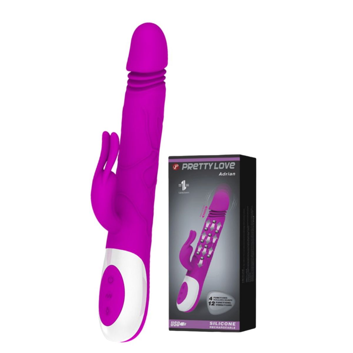 GENERICO - VIBRADOR PRETTY LOVE ADRIAN GIRATORIO CON 2 MOTORES