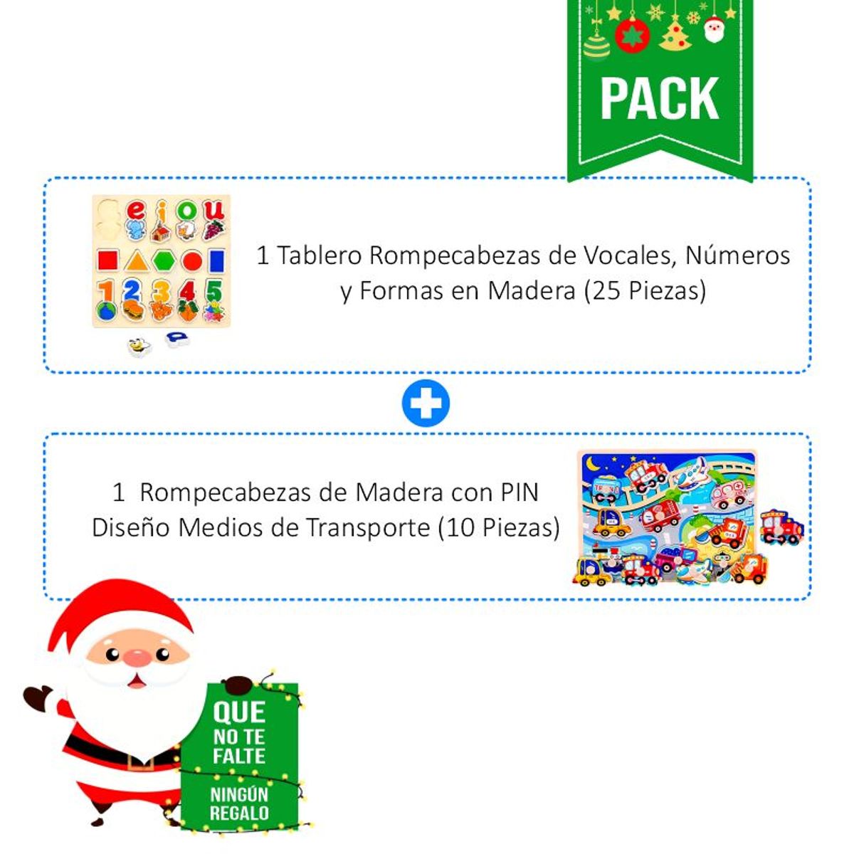 GENERICO - Pack  2 Rompecabezas - Vocales Formas Números y Transportes