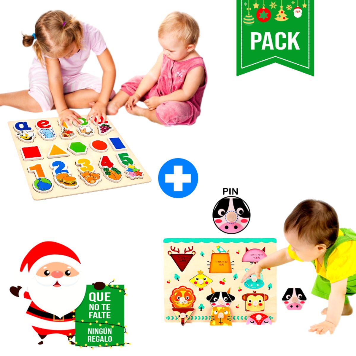 GENERICO - Pack 2 Rompecabezas - Vocales Formas Números y Animales