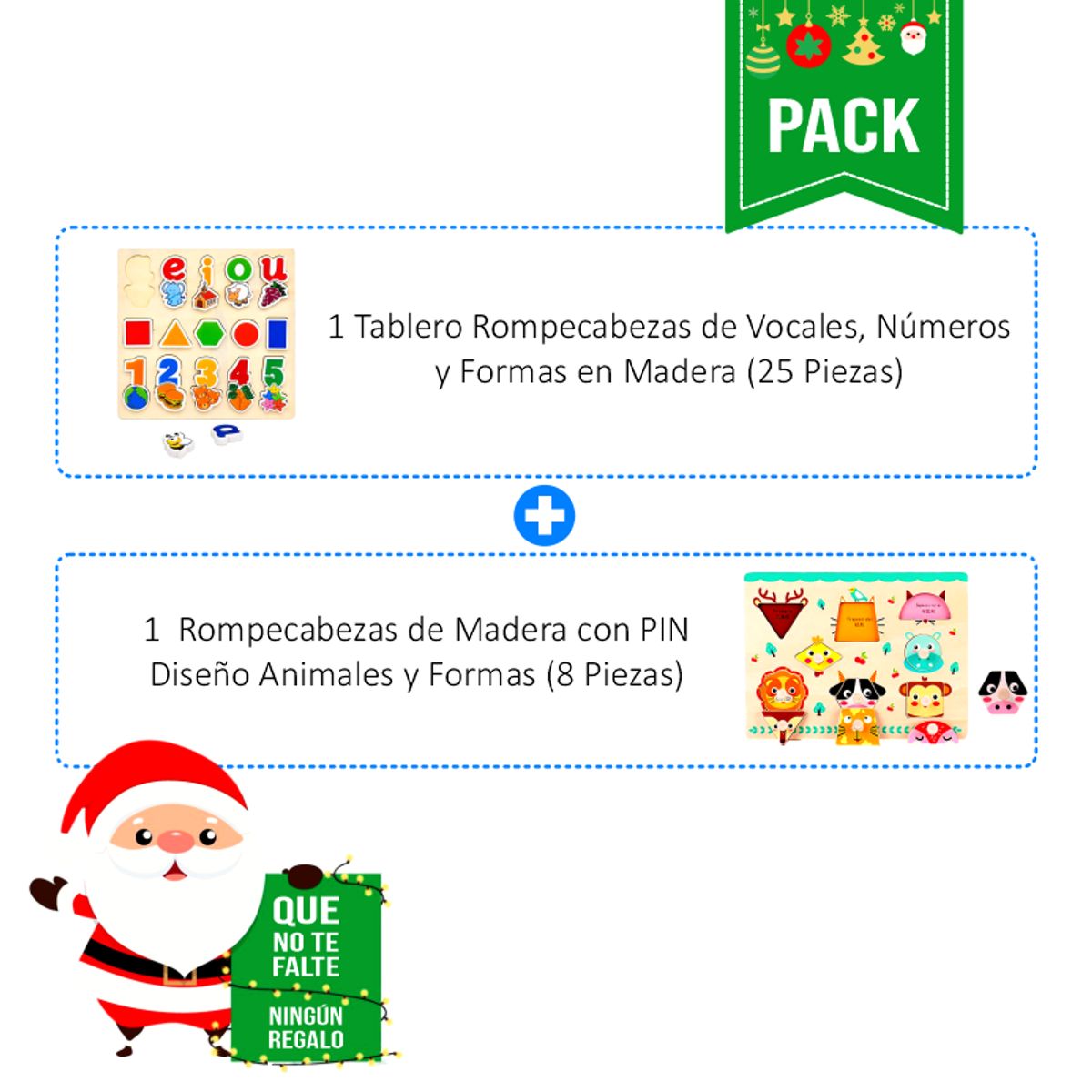 GENERICO - Pack 2 Rompecabezas - Vocales Formas Números y Animales