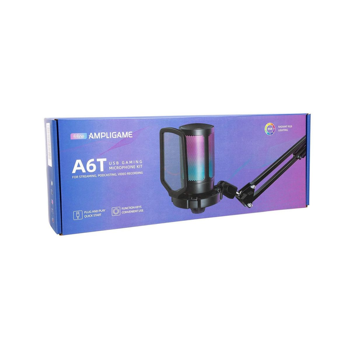 FIFINE - Micrófono Fifine Ampligame A6T Usb Rgb (Soporte De Brazo) White