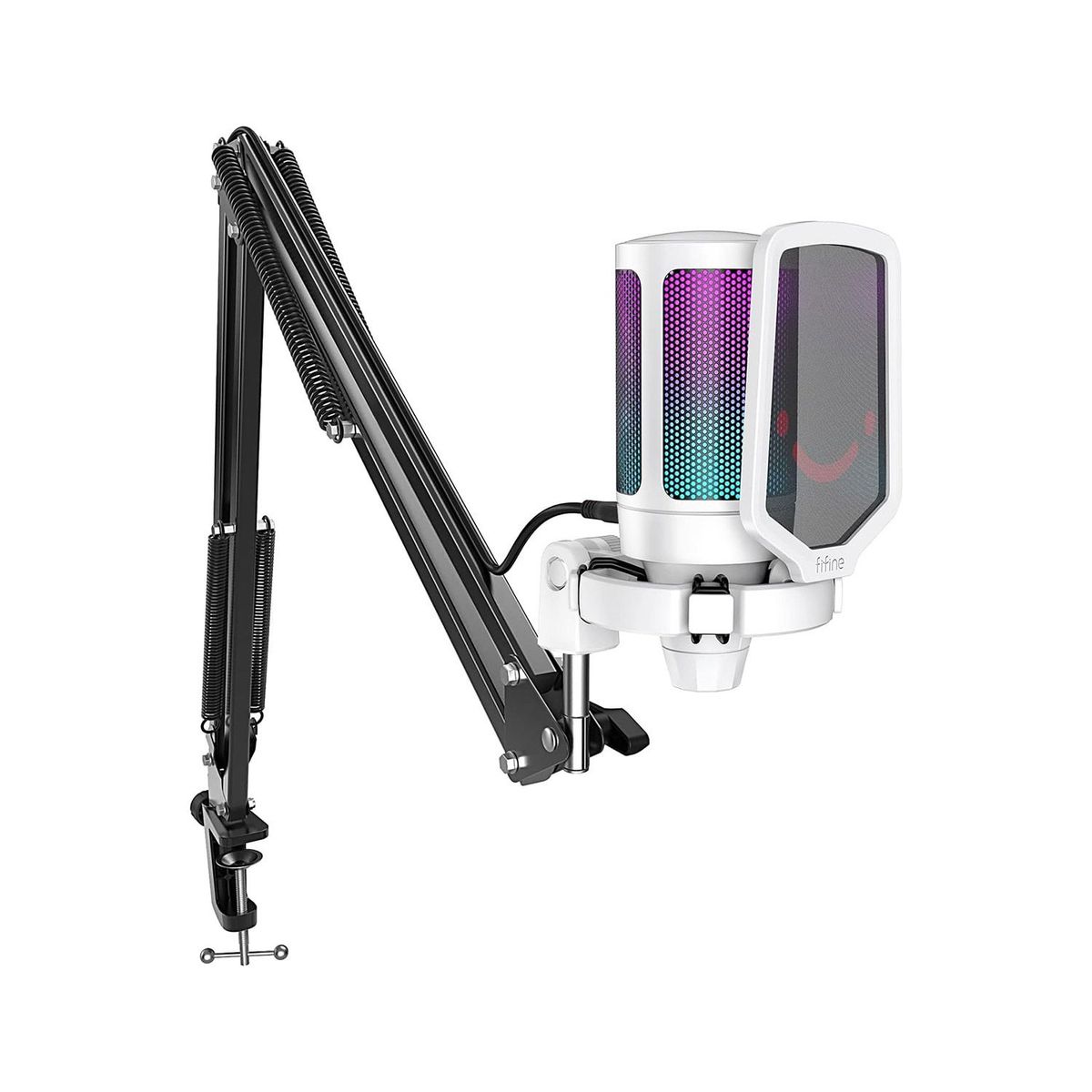 FIFINE - Micrófono Fifine Ampligame A6T Usb Rgb (Soporte De Brazo) White