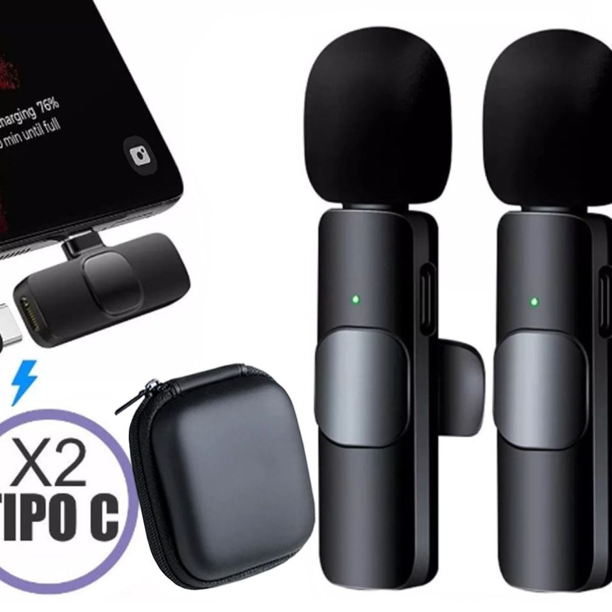 OEM - Micrófonos Inalámbricos solaperos 2 en 1 K9 Tipo C con estuche