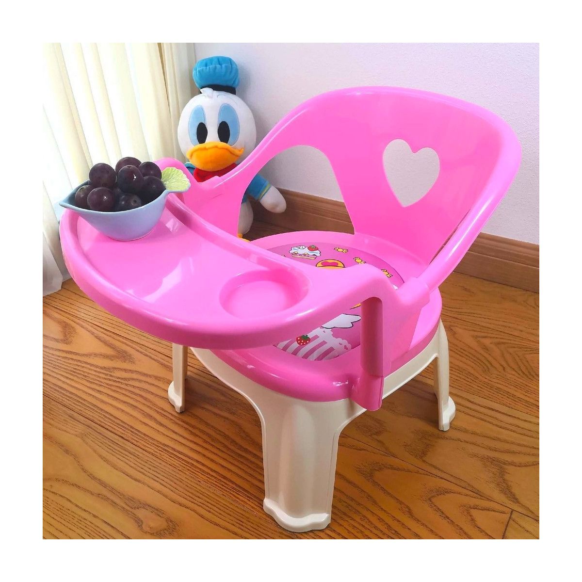 GENERICO - Silla Para Cena Bebe De Plástico Con Comedor 3 en 1 Rosado