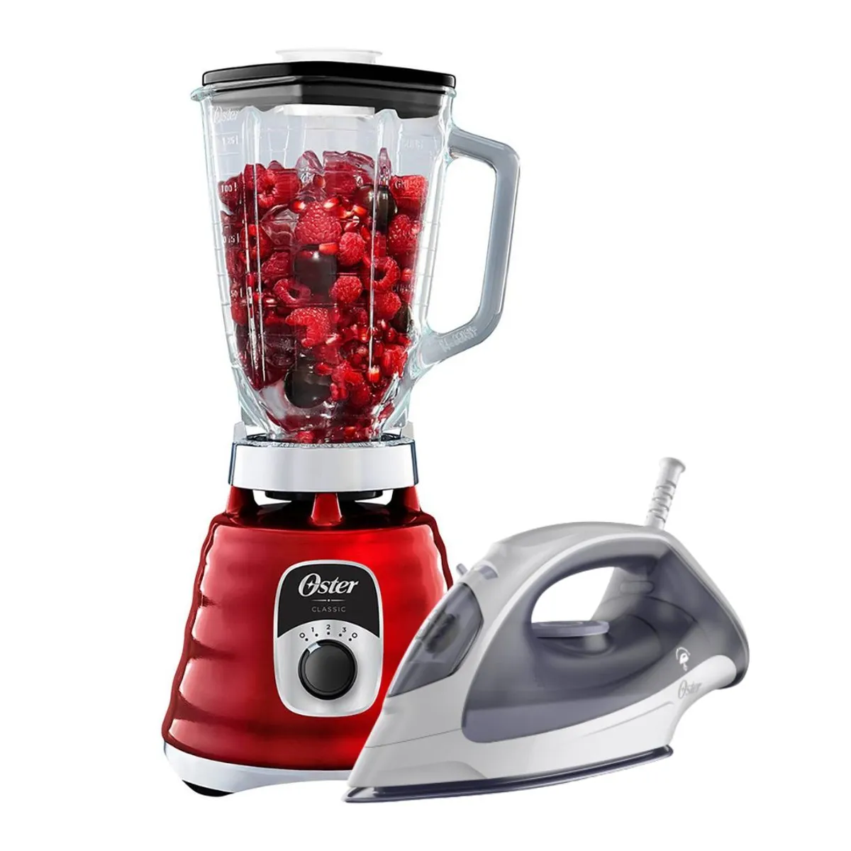 OSTER - COMBO OSTER Licuadora Clásica 700W Roja  Plancha A Vapor