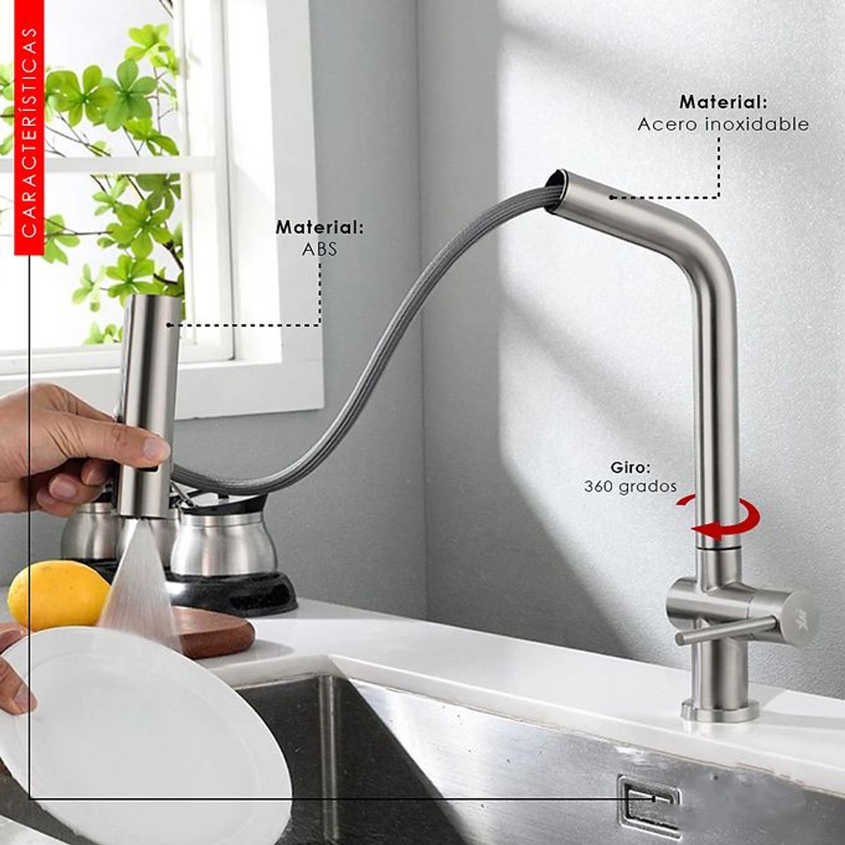 XM - GRIFERÍA PARA COCINA MUEBLE SATINADO EXTRAÍBLE LC304-0379