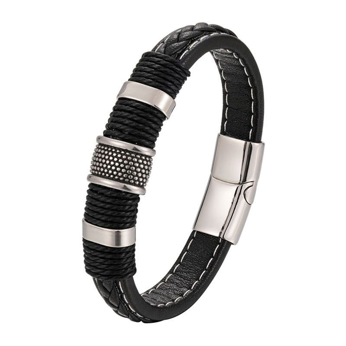 CLOCK PERU - Brazalete de Hombre en Cuero PU Negro  BRA-34