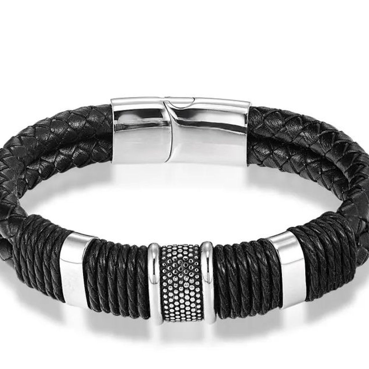 CLOCK PERU - Brazalete de Hombre en Cuero PU Negro  BRA-34