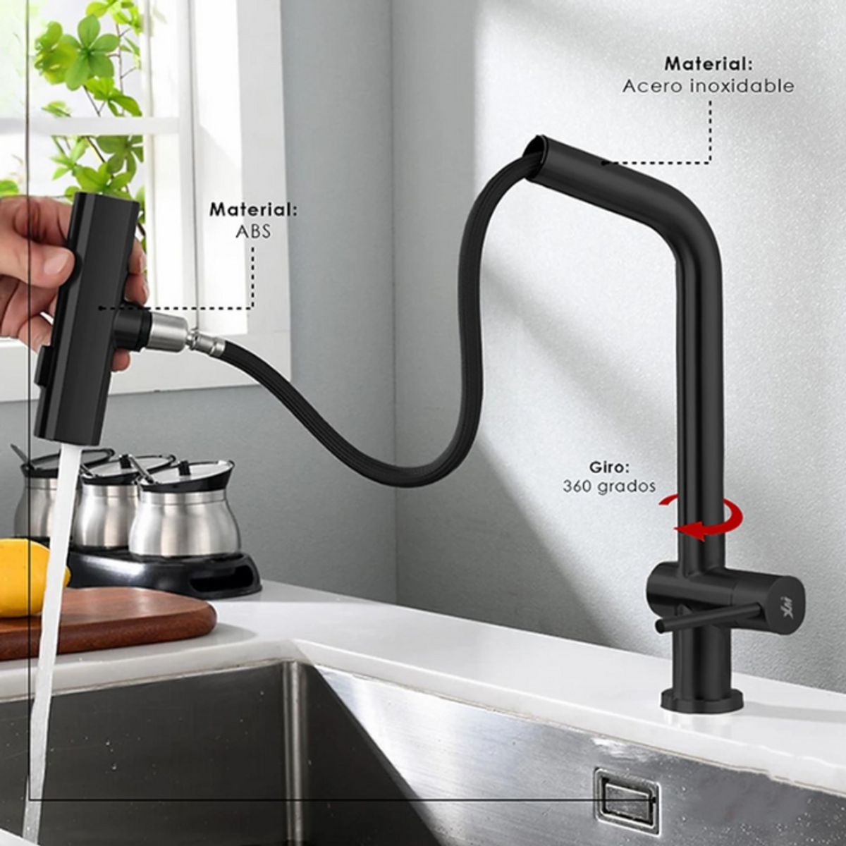 XM - GRIFERÍA PARA COCINA MUEBLE NEGRO EXTRAÍBLE LC304-037901