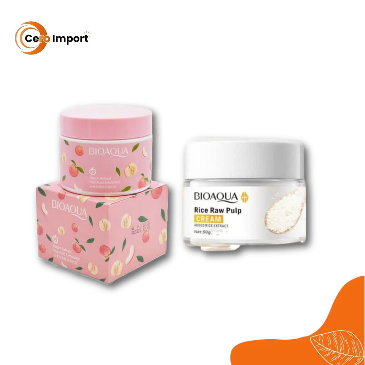 BIOAQUA - Pack Crema Aclarante de Arroz y Crema Exfoliante Peach - Bioaqua