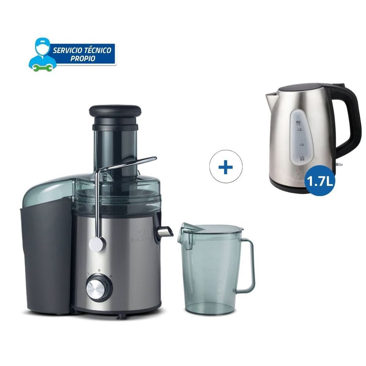 INDURAMA - Extractor de Jugo Indurama  de Acero inoxidable 800w + Hervidor 17L