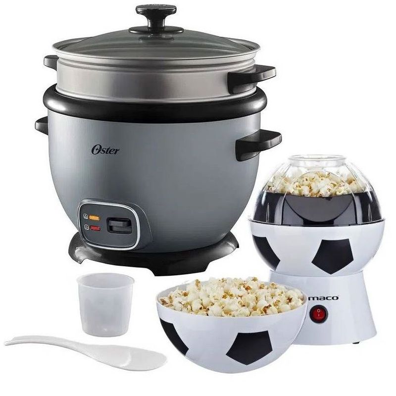 OSTER - Combo Arrocera Multiusos Oster Plateado y Máquina PopCorn PO2018 Imaco