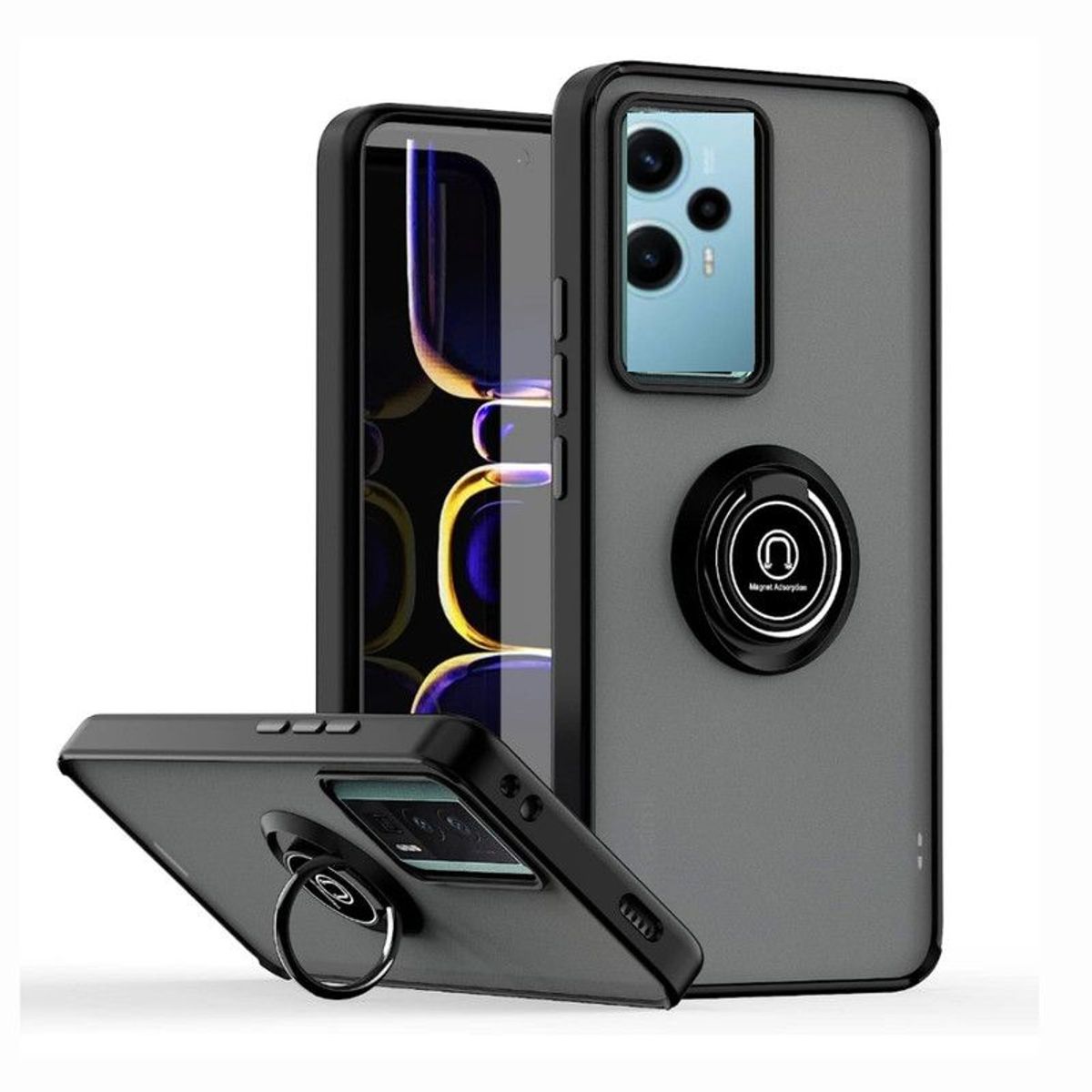 CASE - Case Ahumado Con Anillo Xiaomi Poco F5 - NEGRO
