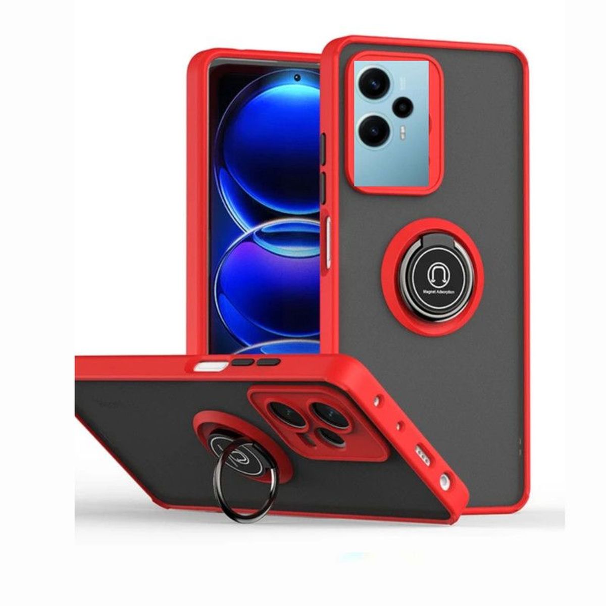 CASE - Case Ahumado Con Anillo Xiaomi Poco F5 - ROJO