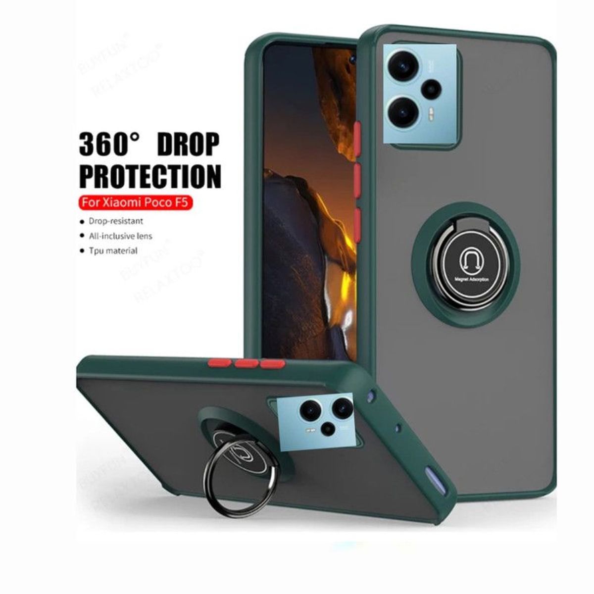 CASE - Case Ahumado Con Anillo Xiaomi Poco F5 - VERDE