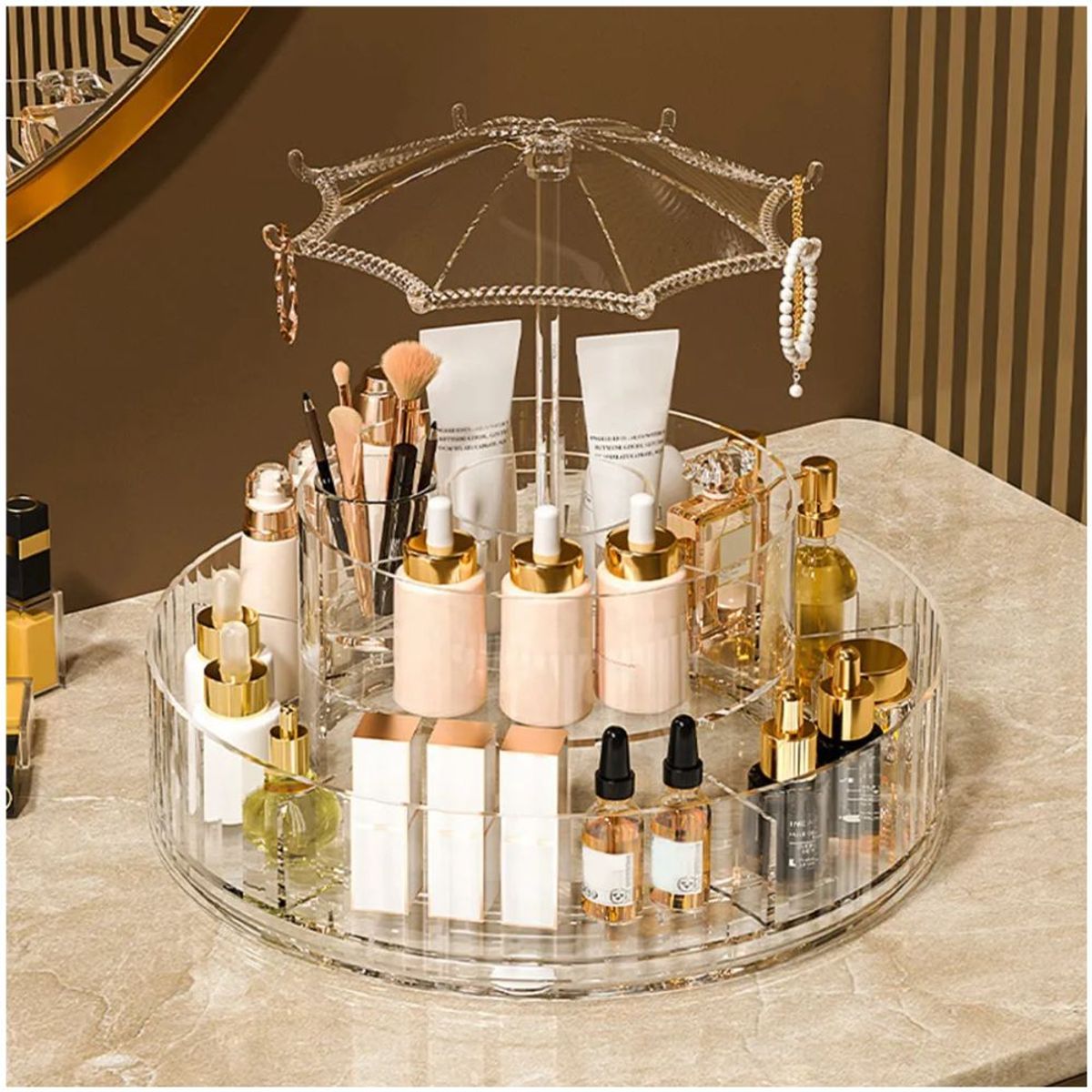 MINARI - Organizador Acrílico de Maquillaje Cosméticos Giratorio Elegante T67