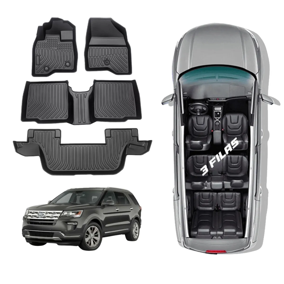 GENERICO - PROTECTOR CUBRE PISO 5D TPE FORD EXPLORER 3 FILAS 2015-2019
