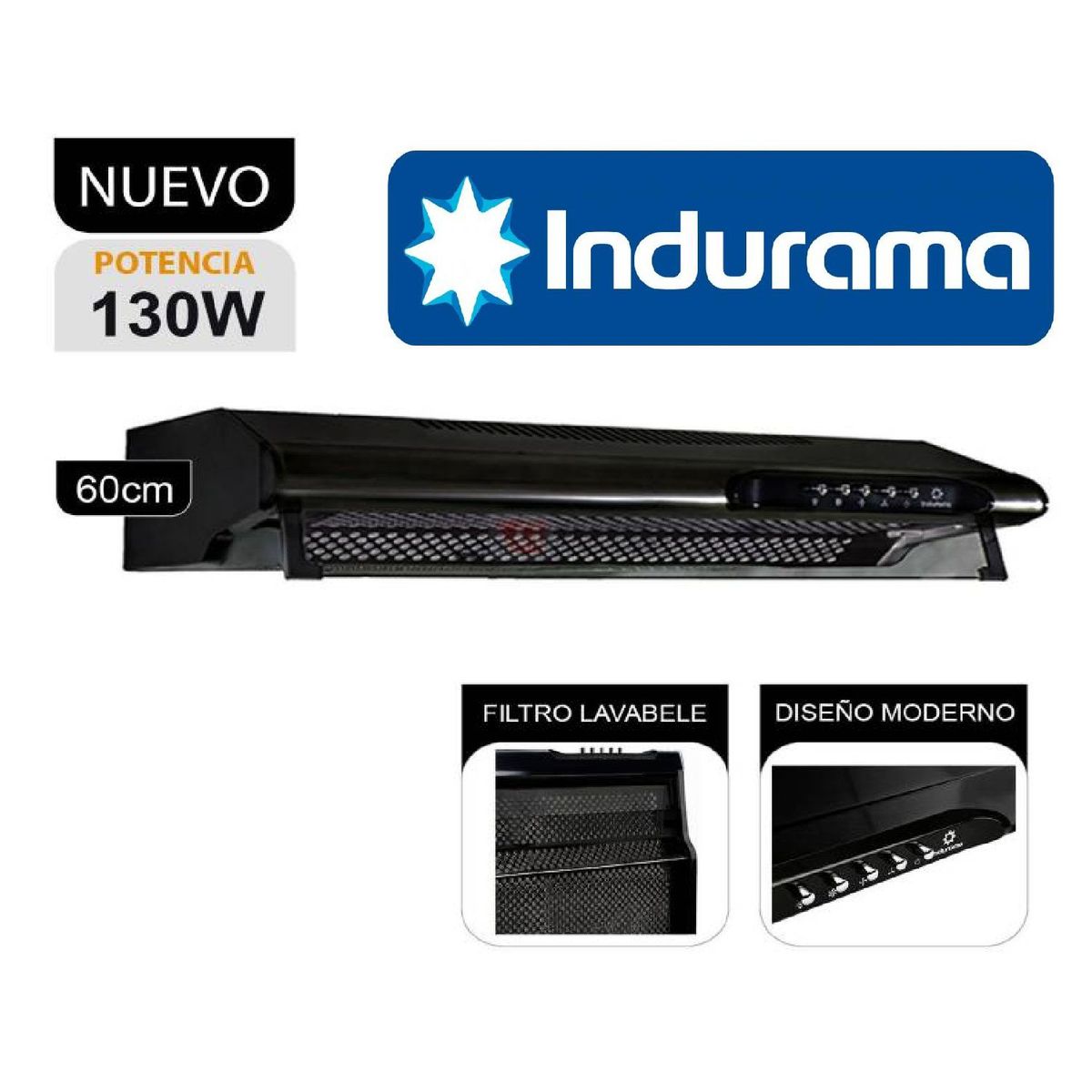 INDURAMA - Campana Extractora 3 Velocidades CEI-602NE