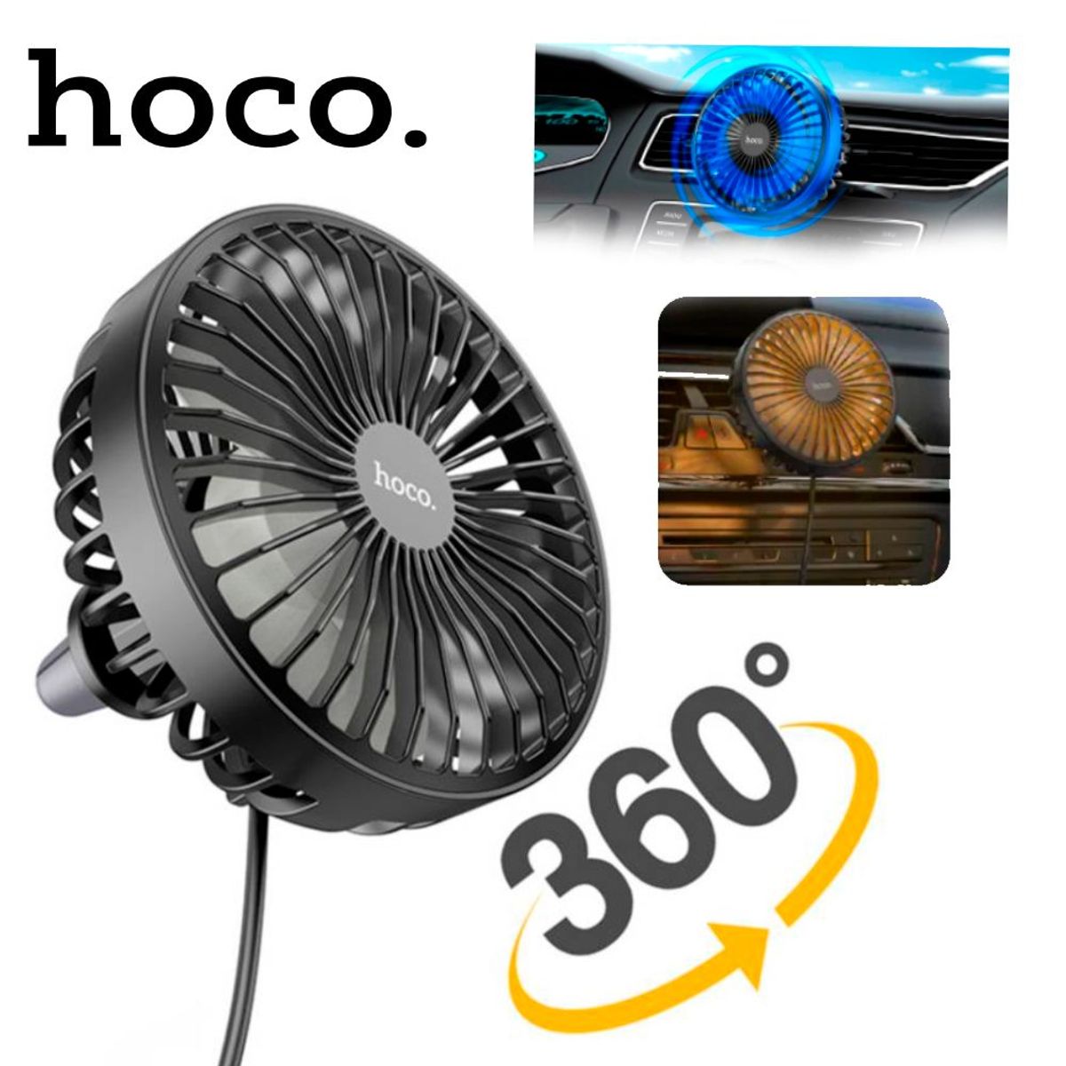 HOCO - Ventilador Para Coche Auto Hoco ZP2 Giro 360 Portatil USB
