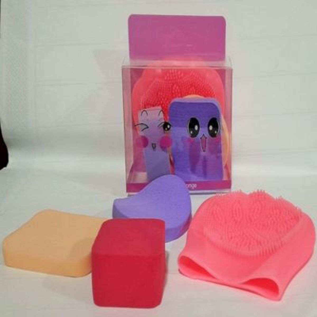 GENERICO - Set 3 Esponjas Maquillaje + Mini Guante Facial Exfoliador Patita Gato