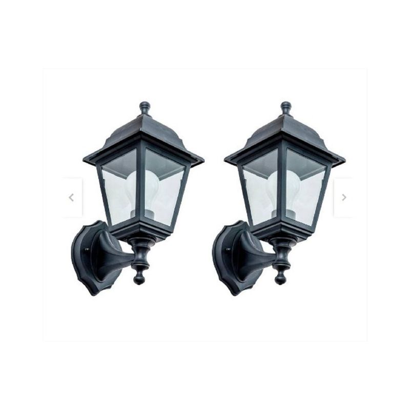 GENERICO - SET DE 2 FAROLES LUCES EXTERIORES NEGROS 4 LADOS.