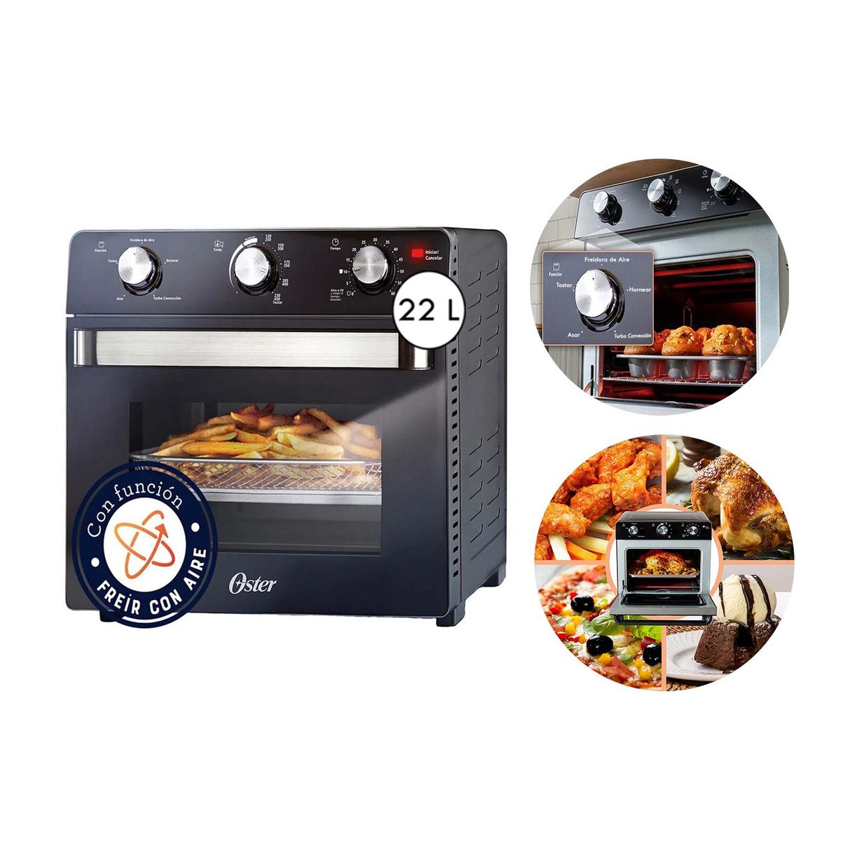 OSTER - Horno con Freidora de Aire Oster TSSTTVMAF1NS 5 funciones 22 litros