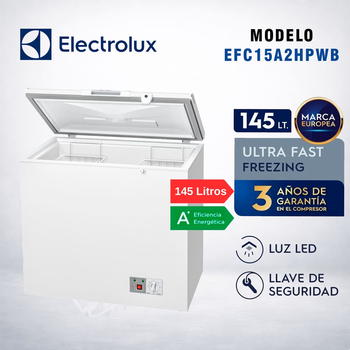 ELECTROLUX - Congeladora ELECTROLUX 145 Lts Ultra Fast Freezing EFC15A2HPWB - ALUMINIO GOFRADO