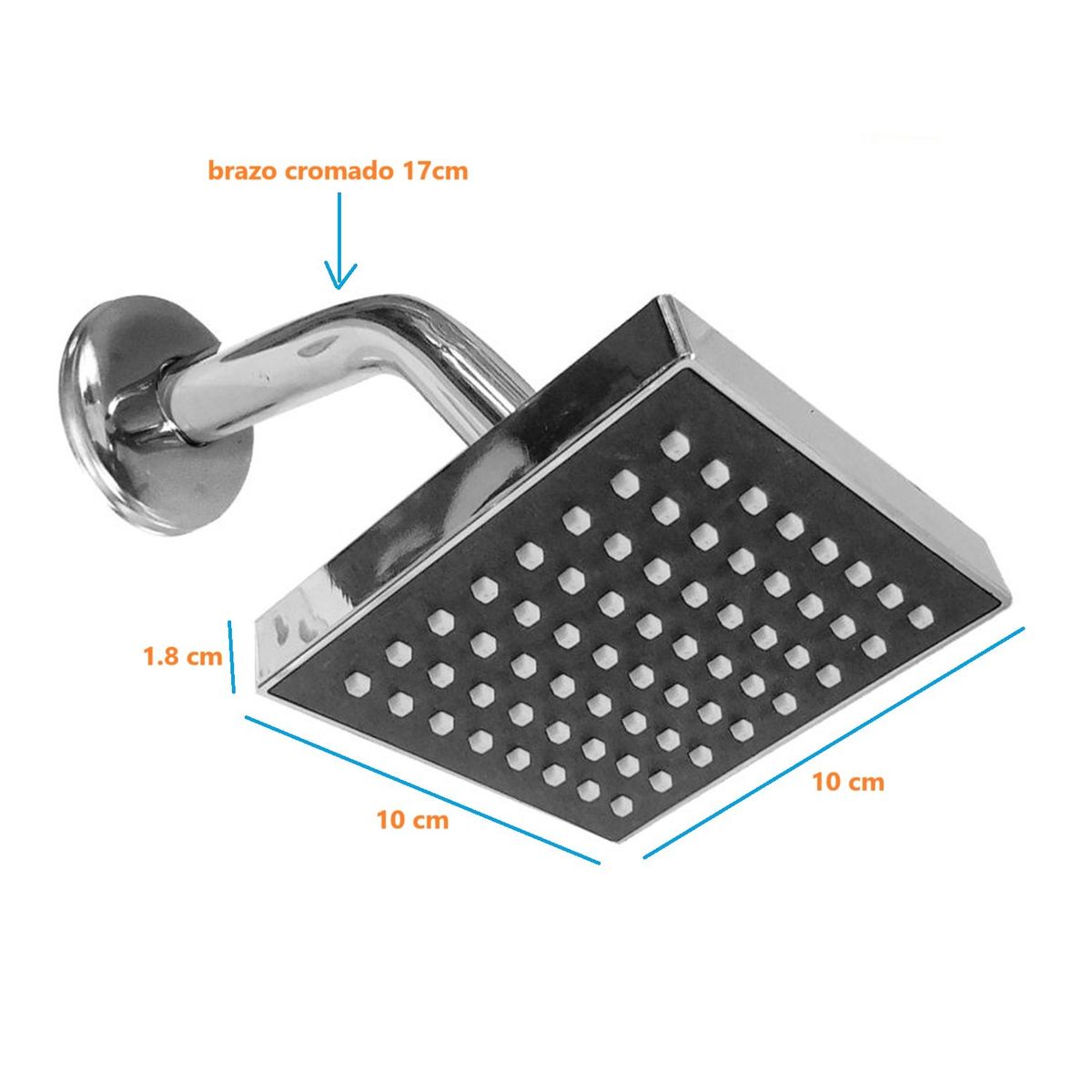 C&A - Cabeza de Ducha Cromada Giratoria 4 X 4 Cuadrada