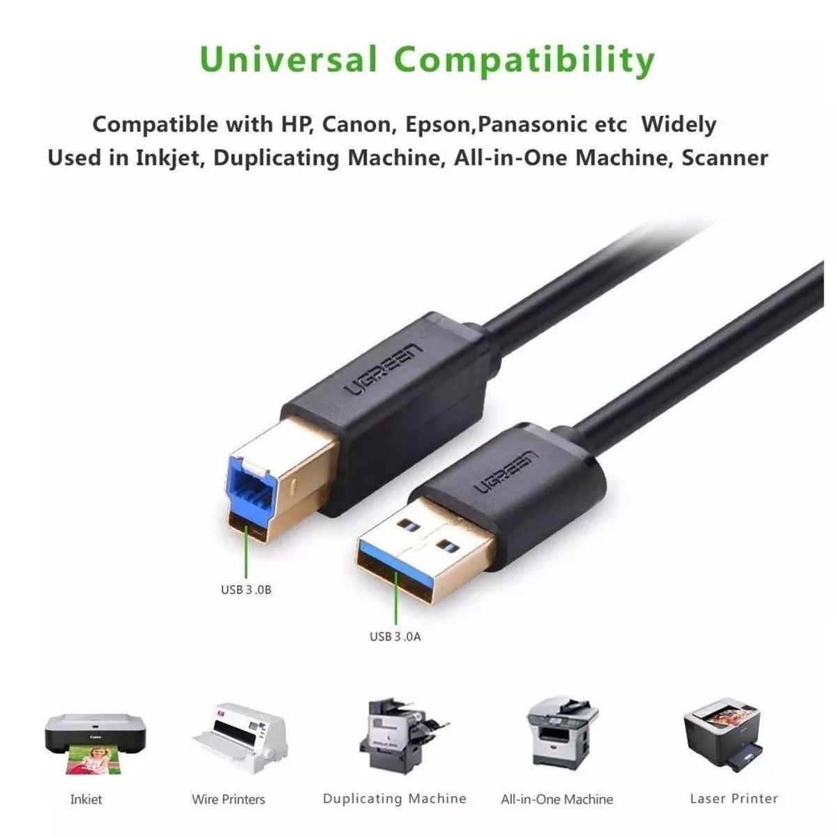UGREEN - Cable USB 3.0 para impresora USB B UGREEN 2 Metros 480Mbs
