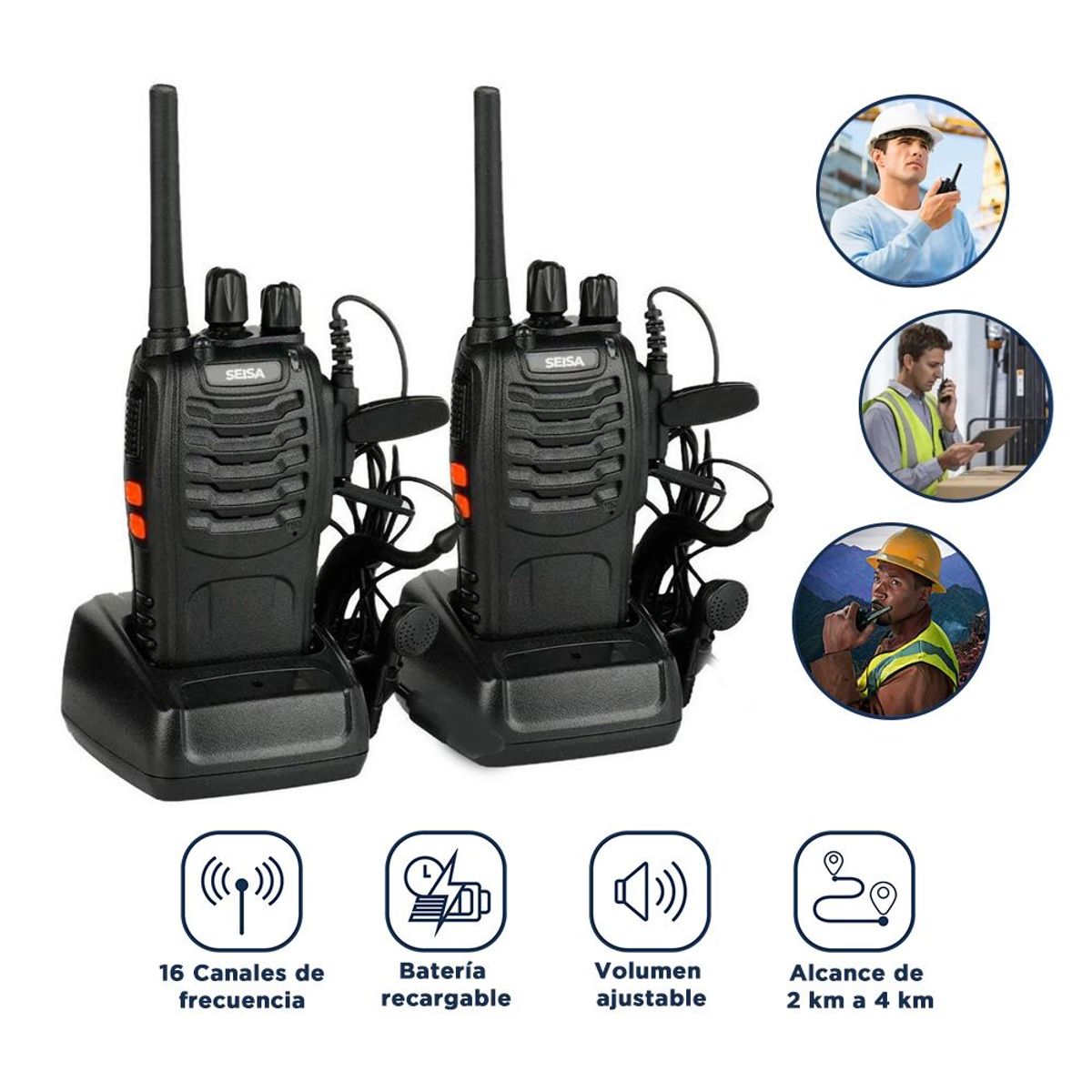 GENERICO - Radio Transmisor Receptor 16 canales Walkie Talkie Portátil 2 Unidades