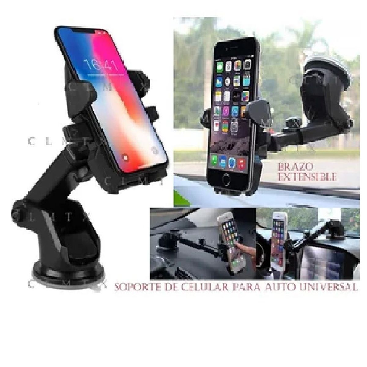 GENERICO - SOPORTE CELULAR AUTO BRAZO EXTENSIBLE 360° TABLERO PARABRISA