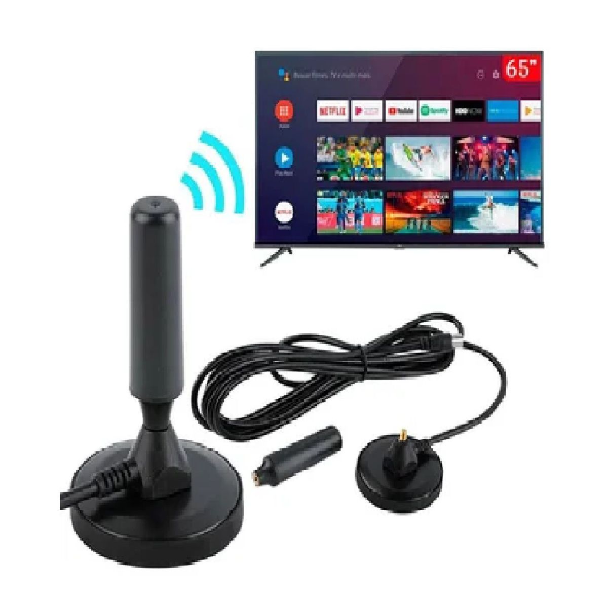 GENERICO - Antena HD de TV Digital 360º de Recepción Cable 4.3 Mts