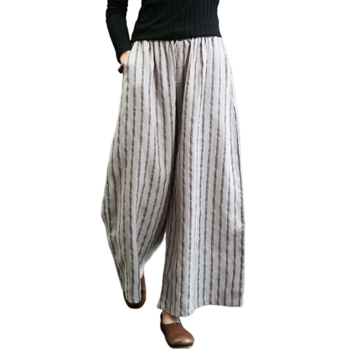 DENISASAA - Pantalones anchos pantalones rectos casuales a rayas retro