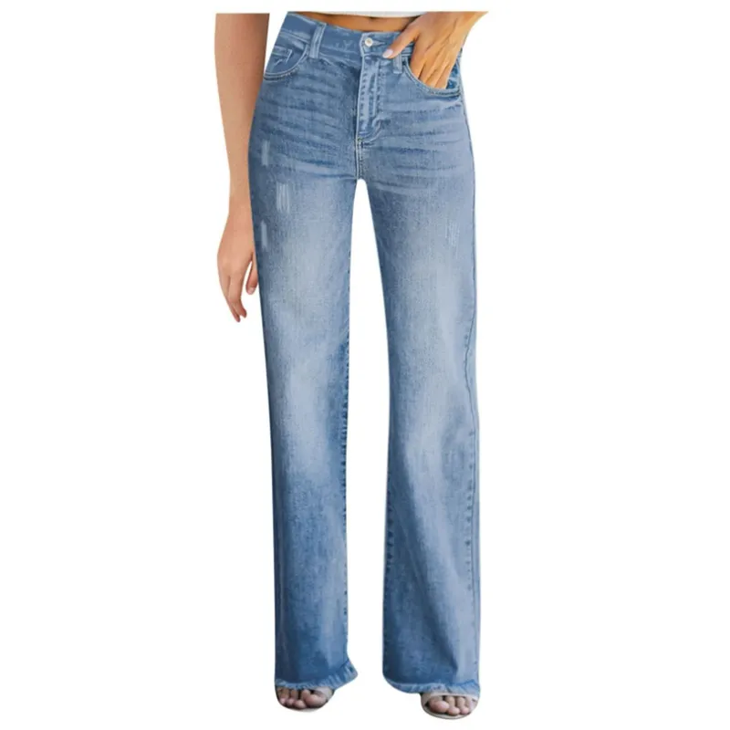 DENISASAA - Pantalones vaqueros rectos elásticos casuales de moda para mujer