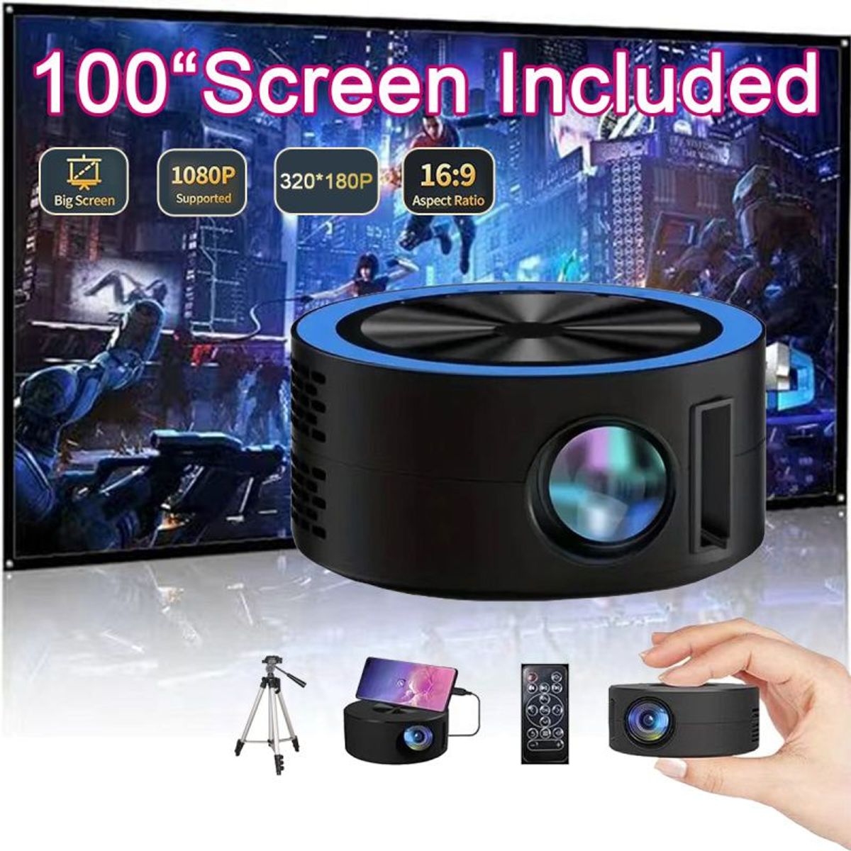 PUREPOWER - 2025 New proyector ultra portail LED HD 1080P Video-projector   - 3205